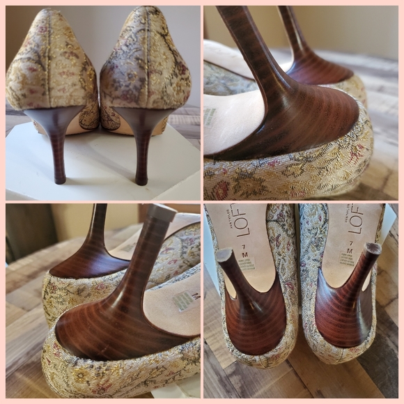 Ann Taylor Loft almond toe floral neutral tapestry heels/ pumps low heel size 7 - Picture 11 of 15